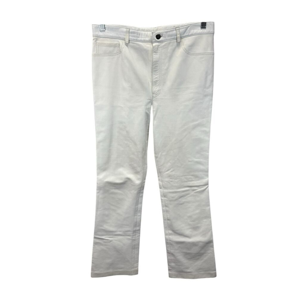 Vintage White Genuine Leather Pants High Rise Flare Trousers Size 4/6